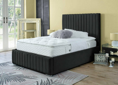 B&Q -  Savoy Upholstered Soft Black Velvet Panel Design Bed Frame 5Ft