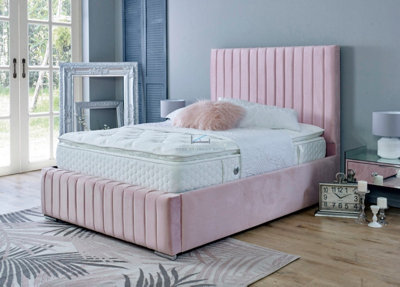B&Q -  Savoy Upholstered Soft Plush Pink Velvet Bed Frame 5Ft