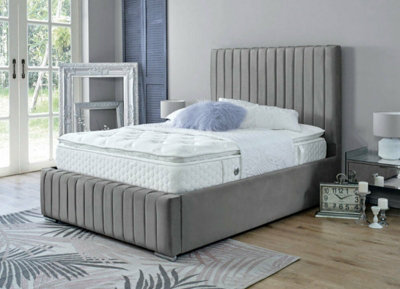B&Q -  Savoy Upholstered Soft Touch Grey Velvet Panel Design Bed Frame 5Ft King
