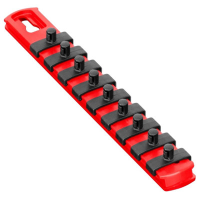Ernst 8411 8" Socket Rail Organiser With 3/8" Twist Lock Clips Red from B&Q