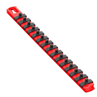 Ernst 8414 13" Socket Rail Organiser With 1/4" Twist Lock Clips Red from B&Q