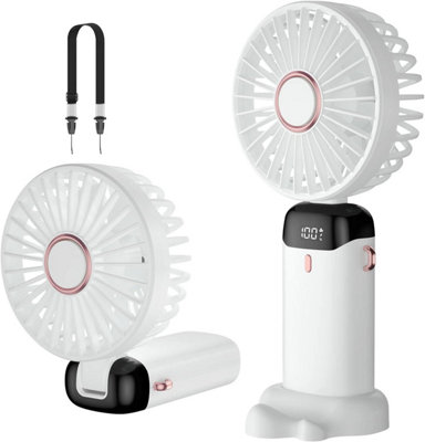 Dyzi Compact 2-In-1 Portable Travel Mini Handheld Desk Table Fan Usb-C Rechargeable White