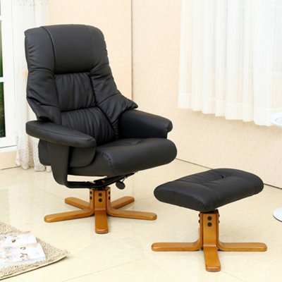 More4Homes Sorento Black Bonded Leather Swivel Recliner Armchair Chair With Foot Stool from B&Q
