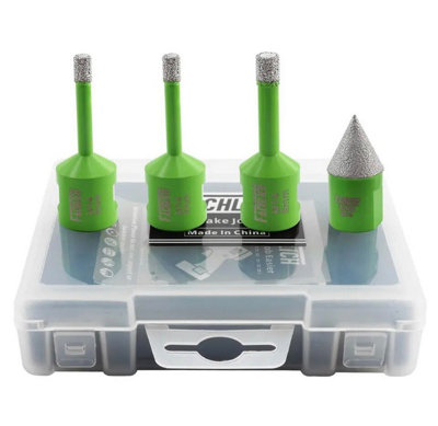 Fachlich Tile Drill Bits Set 4Pcs Sizes 6-6-8mm + Chamfer Bit M14 Grinder Thread from B&Q