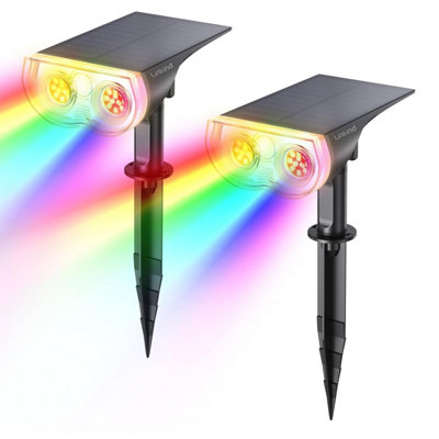 Linkind Colour Changing Solar LightsRgbw Spotlight With 9 ColoursIp 65 Waterproof Outdoor Ground Stake Powered Uplighter For from B&Q
