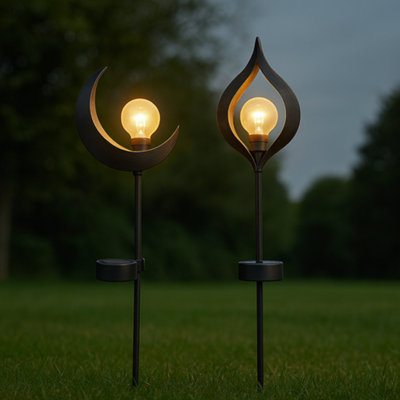 Set Of 2 Sun And Moon Solar Stake Lights from B&Q