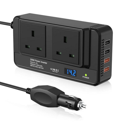 200 W Car Voltage Converter Inverter Dc 12 V To Ac 230 V With 2 Sockets And 4 Usb Ports Fast Charging Charger Cigarette Lighter from B&Q