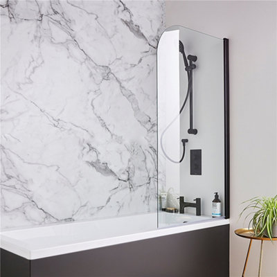 Clifton Premium Black Straight Hinged Bath Screen Radius Edge 1435 X 780mm from B&Q