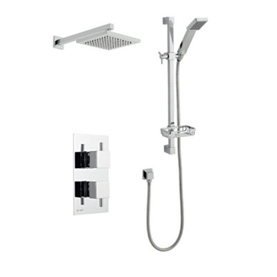 Clifton Chrome Thermostatic Concealed Mixer Shower With Wall Mounted Slide Rail Kit & Overhead Drencher (River)2 Shower Heads from B&Q