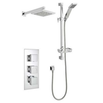 Clifton Chrome Triple Thermostatic Concealed Mixer Shower With Wall Mounted Slide Rail Kit & Overhead Drencher (River)2 Shower Heads from B&Q