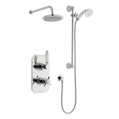 Clifton Chrome Thermostatic Concealed Mixer Shower With Wall Mounted Slide Rail Kit & Overhead Drencher (Aqua)2 Shower Heads from B&Q