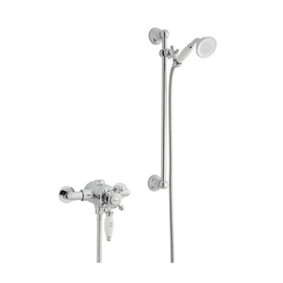 Clifton Chrome Thermostatic Exposed Mixer Shower With Adjustable Wall Mounted Slide Rail Kit (Ocean)1 Shower Head from B&Q