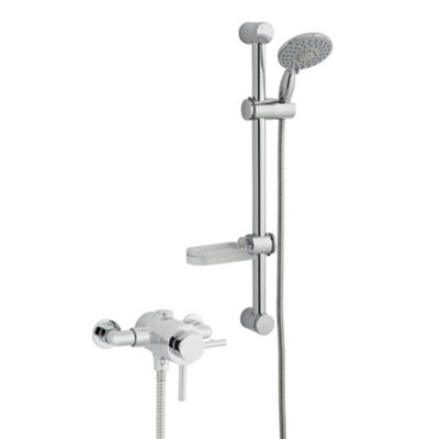 Clifton Chrome Thermostatic Exposed Mixer Shower With Adjustable Wall Mounted Slide Rail Kit (Lake)1 Shower Head from B&Q