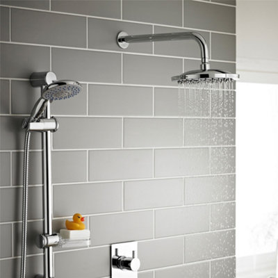 Clifton Chrome Triple Thermostatic Concealed Mixer Shower With Wall Mounted Slide Rail Kit & Overhead Drencher (Lake)2 Shower Heads from B&Q