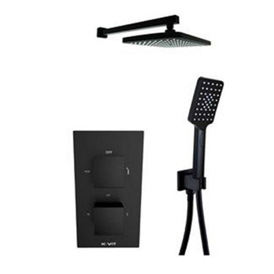 Clifton Matt Finish Thermostatic Concealed Mixer Shower (With Diverter) Hand Shower & Fixed Overhead Drencher (Sea) - 2 Shower Heads Black