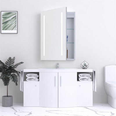 Clifton Bathroom Cabinet Wall MirrorRectangular 700 X 500mmLed Light Wall Mirror Cabinet (Side)Demister Pad from B&Q