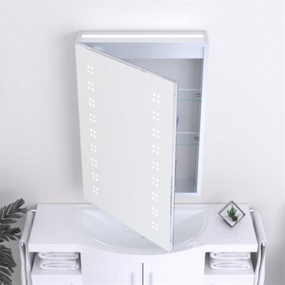 Clifton Bathroom Cabinet Wall MirrorRectangular 700 X 500mmLed Light Wall Mirror Cabinet (Dots)Demister Pad from B&Q