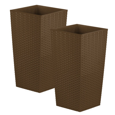 B&Q -  17L Brown Rattan Plant Pots Set