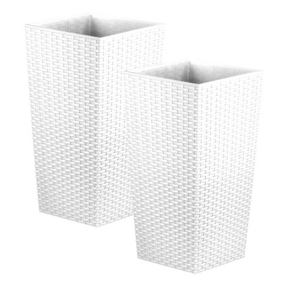 B&Q -  17L White Rattan Plant Pots Set