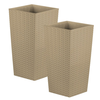 B&Q -  17L Beige Rattan Plant Pots Set