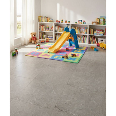 Marlborough Opalus Marble Grey Matt Porcelain Tile (9 Pack3 Box3.21M2 )PlayroomFloor & Wall Tile -Based On Turkish Silver Marble from B&Q