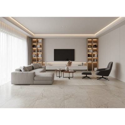 Marlborough Opalus Marble Ivory Matt Porcelain Tile (45 Pack-15 Box-16.05M2 )Tv RoomFloor & Wall TileBased On Turkish Silver Marble from B&Q
