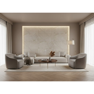 Marlborough Opalus Marble Ivory Matt Porcelain Tile (3 Pack1 Box1.07M2 )LoungeFloor & Wall Tile -Based On Turkish Silver Marble from B&Q