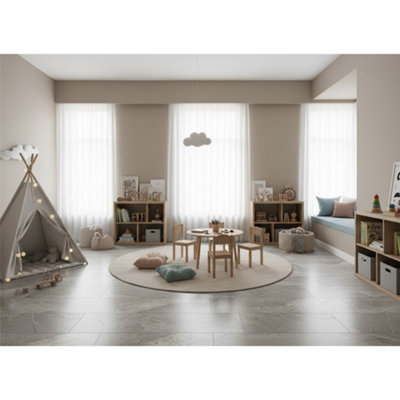 Marlborough Opalus Marble Grey Matt Porcelain Tile (15 Pack5 Box10.75M2 )PlayroomFloor & Wall Tile -Based On Turkish Silver Marble from B&Q