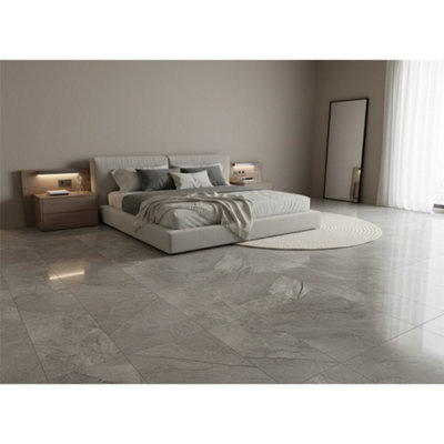 Marlborough Opalus Marble Grey Matt Porcelain Tile (9 Pack3 Box6.45M2 )BedroomFloor & Wall Tile -Based On Turkish Silver Marble from B&Q