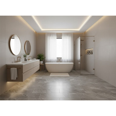 Marlborough Opalus Marble Grey Matt Porcelain Tile (3 Pack1 Box2.15M2 )BathFloor & Wall Tile -Based On Turkish Silver Roots Marble from B&Q