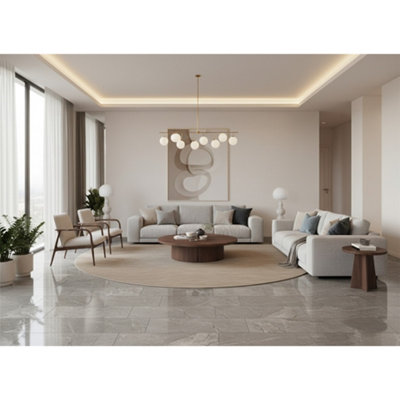 Marlborough Opalus Marble Grey Matt Porcelain Tile (3 Pack1 Box2.15M2 )Tv RoomFloor & Wall Tile -Based On Turkish Silver Marble from B&Q
