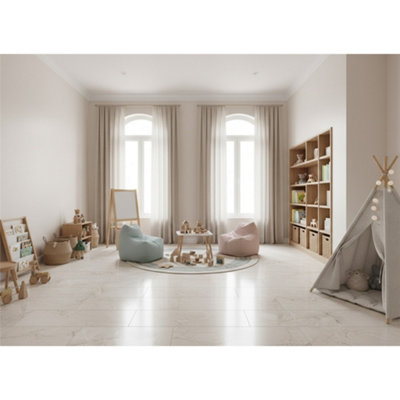 Marlborough Opalus Marble Ivory Matt Porcelain Tile (15 Pack-5 Box-10.75M2 )PlayroomFloor & Wall TileBased On Turkish Silver Marble from B&Q