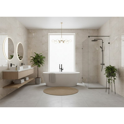 Marlborough Opalus Marble Ivory Matt Porcelain Tile (45 Pack15 Box32.25M2 )BathFloor & Wall Tile -Based On Turkish Silver Marble from B&Q