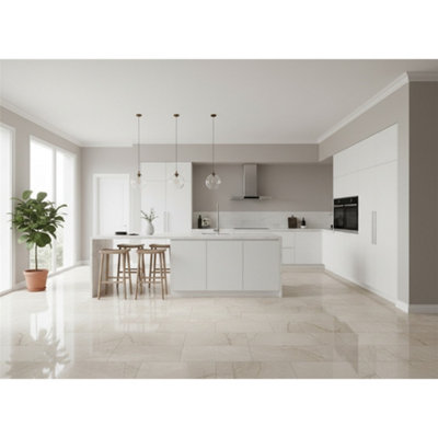 Marlborough Opalus Marble Ivory Matt Porcelain Tile (15 Pack5 Box10.75M2 )KitchenFloor & Wall Tile -Based On Turkish Silver Marble from B&Q