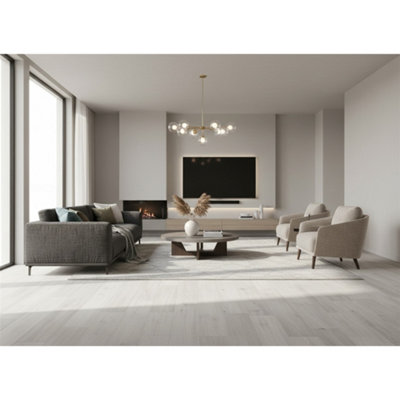 B&Q -  Premium Ash Grey Matt Porcelain Wood Effect Floor Tile (27 Pack3 Box3.66M2 Coverage)Tv Room- Inspired By Latin America