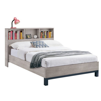 B&Q -  Alder Bookcase Headboard BedGrey Oak King (150Cm)