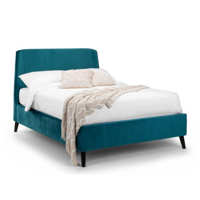 Oakham Nectarine Curved Velvet BedTeal Double (135Cm) from B&Q