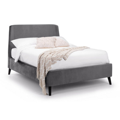 Oakham Nectarine Curved Velvet BedGrey Double (135Cm) from B&Q