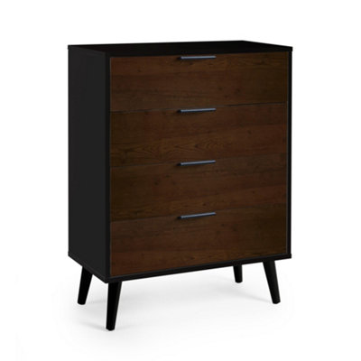 Oakham Premium Arden 4 Drawer Wide ChestWalnut & Black from B&Q