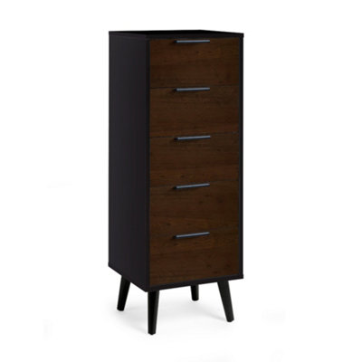 Oakham Premium Arden 5 Drawer Narrow ChestWalnut & Black from B&Q