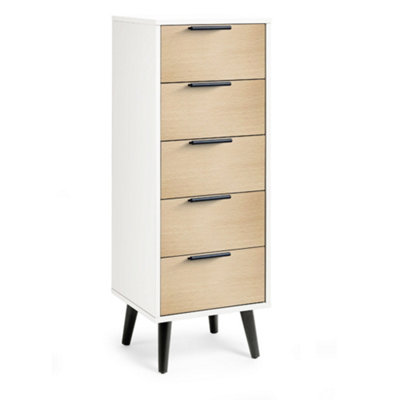 Oakham Premium Arden 5 Drawer Narrow ChestWhite & Oak from B&Q