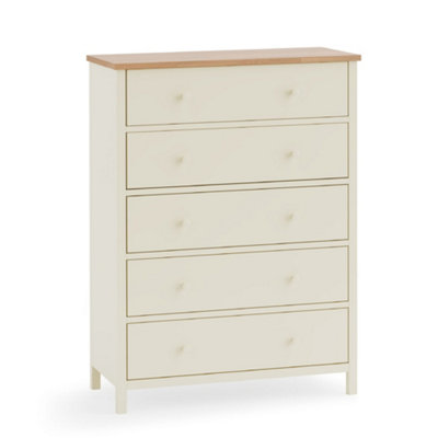 Oakham Premium Ridgeway 5 Drawer Wide ChestIvory & Oak from B&Q