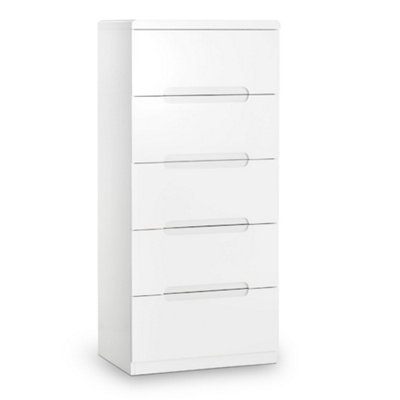 Oakham Premium Midtown 5 Drawer Narrow ChestHigh Gloss White from B&Q