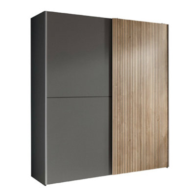 Oakham Premium Nova Sliding 2 Door Wardrobe In Light Oak & Dark Grey from B&Q