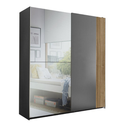 Oakham Premium Nova Sliding 2 Door Mirrored Wardrobe In Light Oak & Dark Grey from B&Q