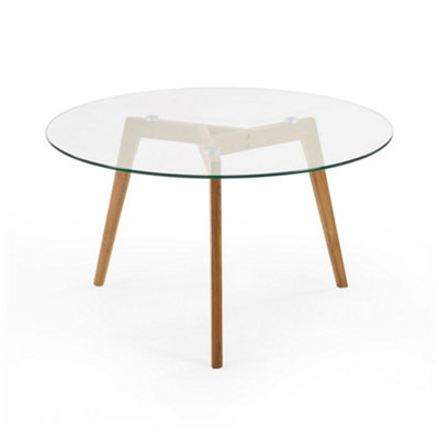Oakham Glenfinnan 80Cm Round Glass Coffee Table In Clear Glass And Natural Oak from B&Q
