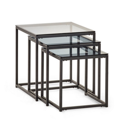 Oakham Stirling Nest Of 3 Tables In Smoked Glass And Black from B&Q