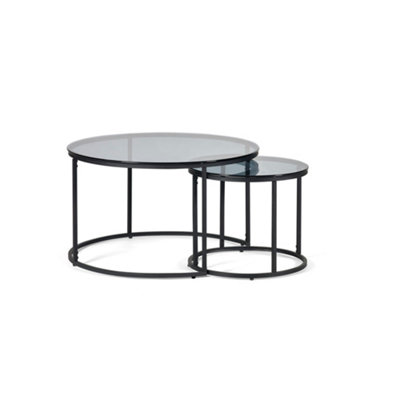 Oakham Stirling Round Nesting Coffee Tables In Smoked Glass And Black from B&Q