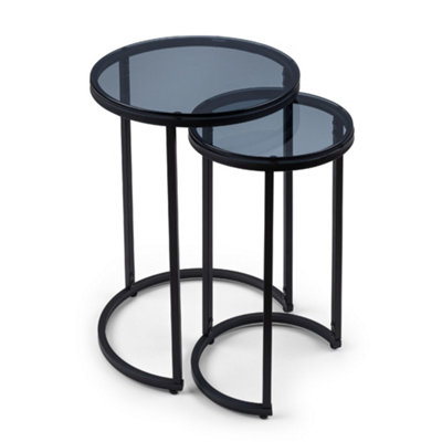 Oakham Stirling Round Nesting Side Tables In Smoked Glass And Black from B&Q