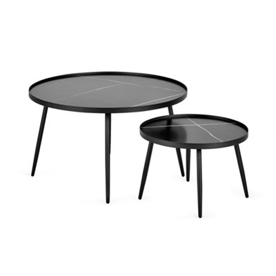 Oakham Nerano 78Cm Round Nesting Coffee Tables In Black Marble Effect from B&Q